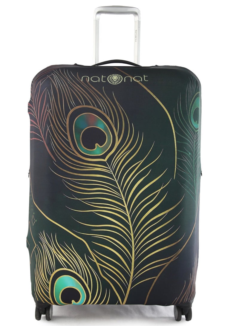 natOnat Travel Luggage Cover Protector - Suitcase Cover - Stretchy, Washable Spandex & Polyester - Protects Against Dirt & Scratches - Peacock Design - Fits 65-70 CM Height (Large) - Image 1